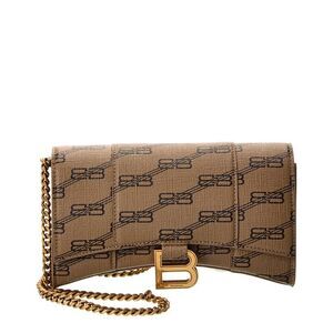 Balenciaga Brown Monogram BB Chain Wallet with Gold Hardware